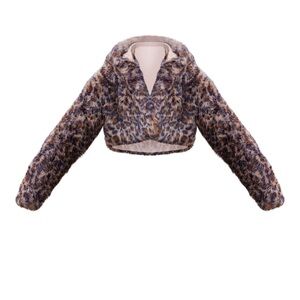 Fall 🍂 Brown Leopard Faux Fur Hooded Cropped Coat